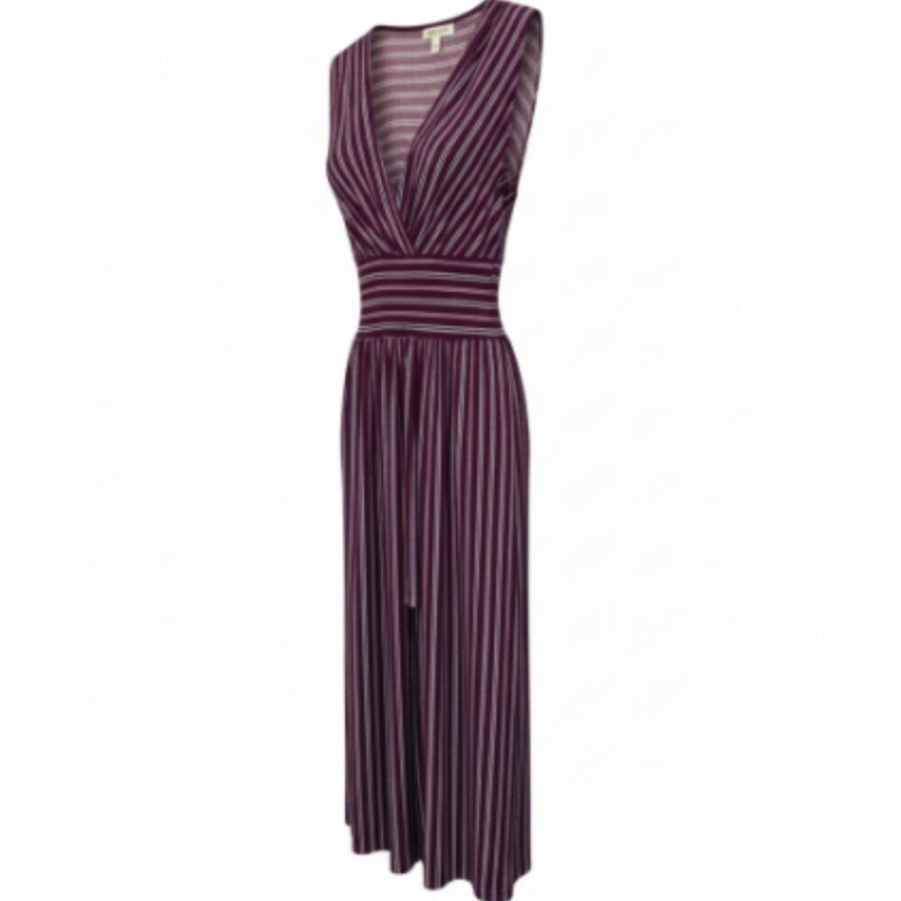 Women’s Striped Crossover Romper Dress Sz XXL Sleeveless Midi Overlay One Piece